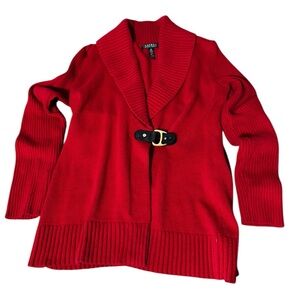 LAUREN RALPH LAUREN RED‎ SWEATER BUCKLE CLOSURE SIZE MEDIUM